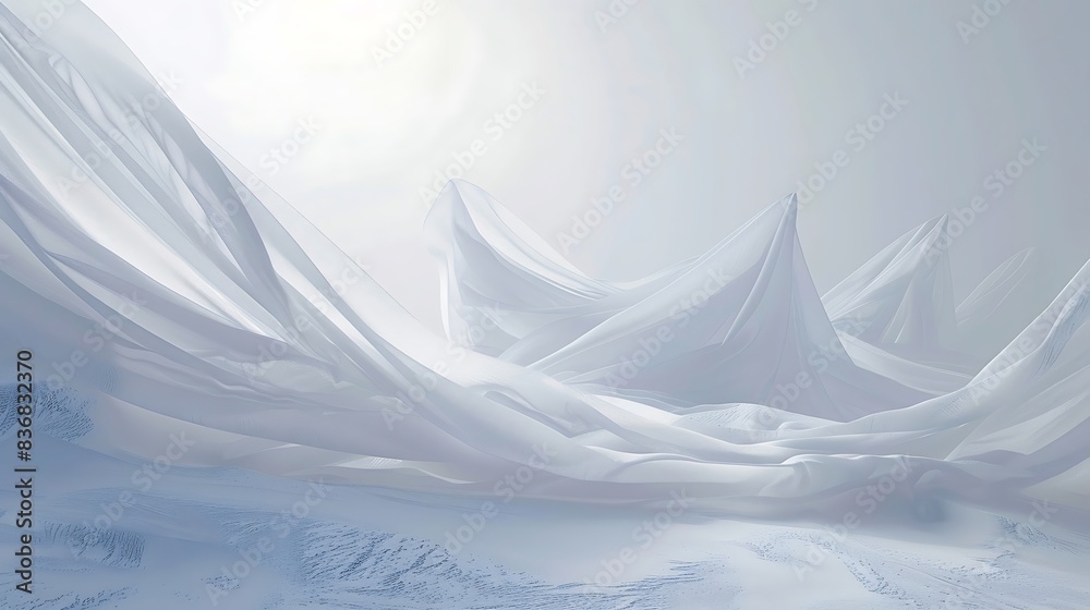 White fabric elegantly suspended, blending with the purity of snow. White fabric elegantly suspended, blending with the purity of snow.