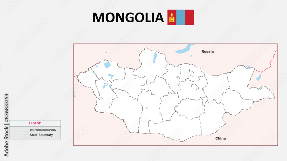 Mongolia Map. States map of Mongolia. Political map of Mongolia with outline and black and white design. Mongolia Map. States map of Mongolia. Political map of Mongolia with outline and black and white design.