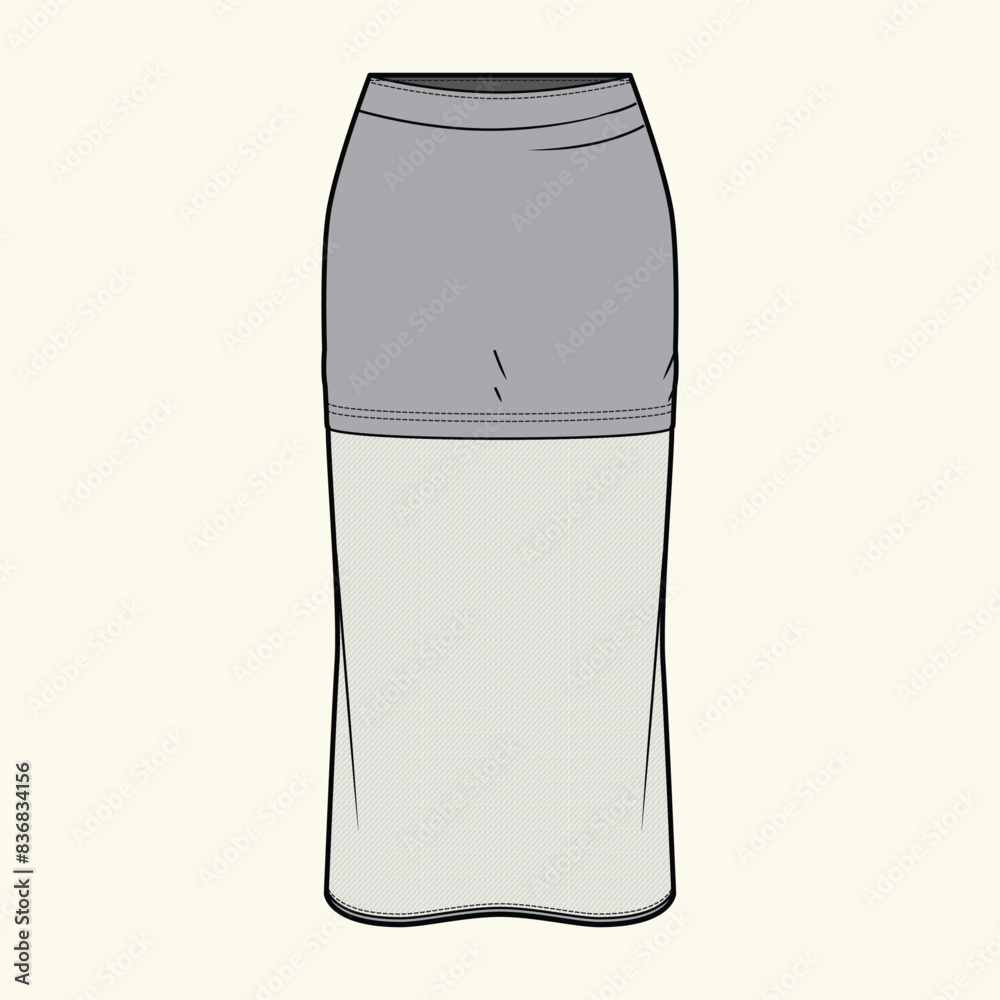 Front Slit Tight Skirt, Fashion Illustration and Technical Flat Drawing for Clothing Template , Mockup Front Slit Tight Skirt, Fashion Illustration and Technical Flat Drawing for Clothing Template , Mockup