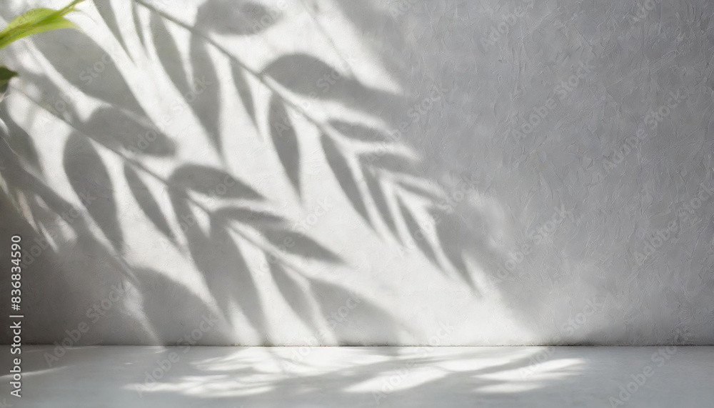 light background of shadows from plant leaves on a white wall, minimalistic background for the presentation of your products, stock wallpaper image light background of shadows from plant leaves on a white wall, minimalistic background for the presentation of your products, stock wallpaper image