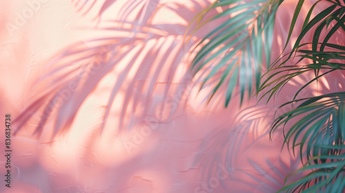 palm leaves on pink background 
