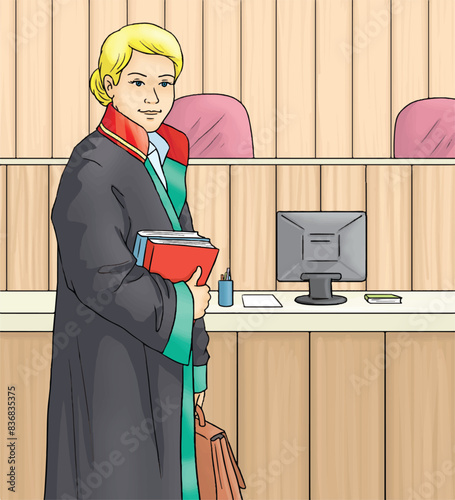 Female lawyer in the courtroom.