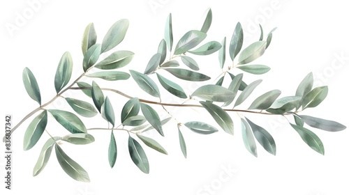 Olive tree branch with leaves isolated on a clear or white background