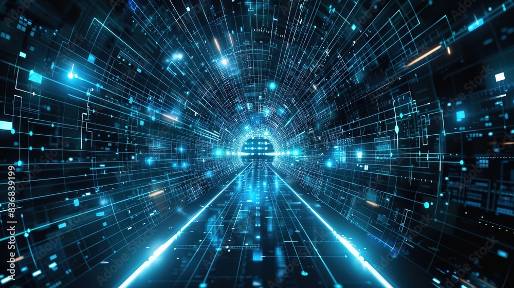 Illuminated cybernetic pathways leading into the unknown, symbolizing the boundless possibilities of technology Illuminated cybernetic pathways leading into the unknown, symbolizing the boundless possibilities of technology