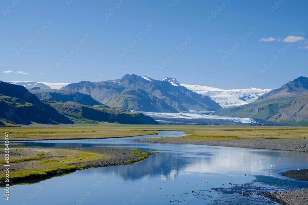 Serene Beauty of a Glacial Landscape - Space for Text with Clear Blue Sky Serene Beauty of a Glacial Landscape - Space for Text with Clear Blue Sky