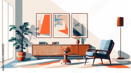 vector illustration style,Welldecorated interior with stylish decor elements isolate white background photo