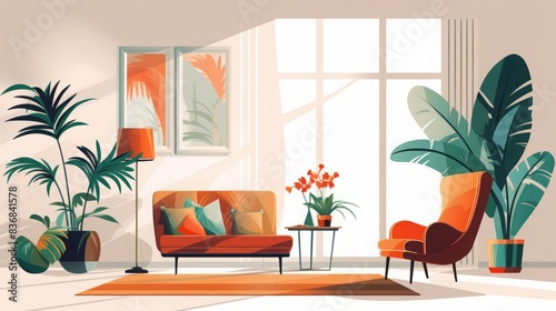 vector illustration style,Welldecorated interior with stylish decor elements isolate white background photo