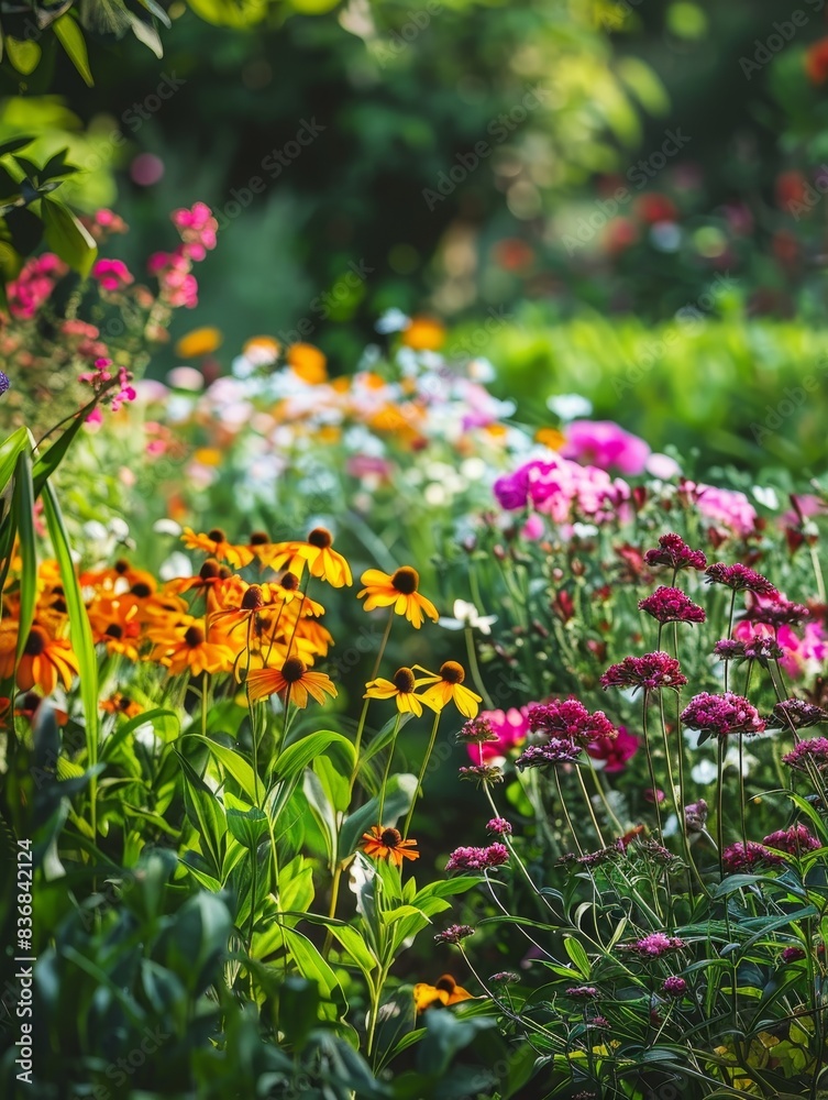 Lush Garden Paradise: Colorful Blooms and Plants with Copyspace for Gardening Text Lush Garden Paradise: Colorful Blooms and Plants with Copyspace for Gardening Text
