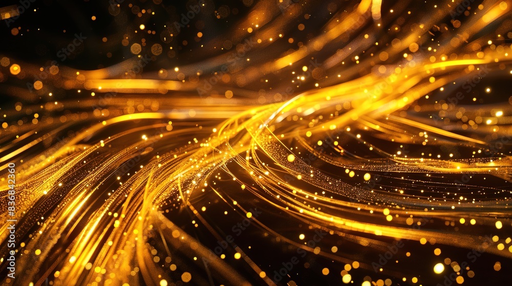 Naklejka premium Radiant golden streaks dancing across a velvety black surface