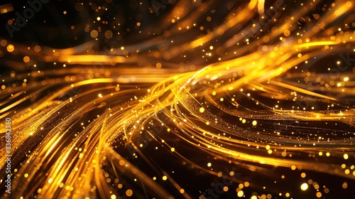 Radiant golden streaks dancing across a velvety black surface photo