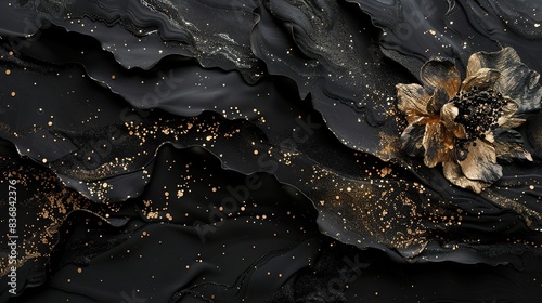 Dark allure: Deep black canvas embellished with gilded accents 