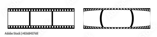 35mm blank filmstrip vector design with 3 frames on white background. Black film reel symbol illustration to use for photography, television, cinema, photo frame.