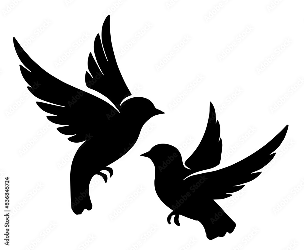 Obraz premium Birds Silhouette: Avian Wildlife, Nature Symbol, Flat Vector Illustration