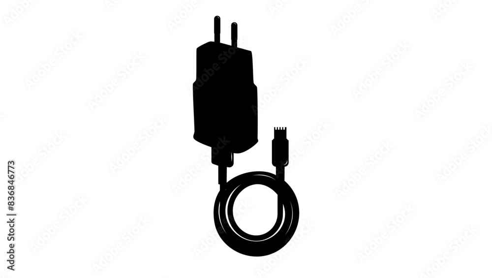 USB phone charger, black isolated silhouette USB phone charger, black isolated silhouette