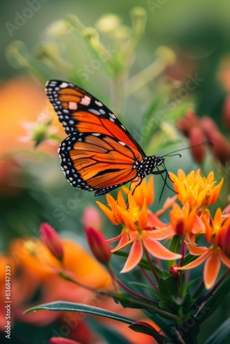 Beautiful Butterfly Close-up on Flower with Blurred Background for Text Space. © tantawat
