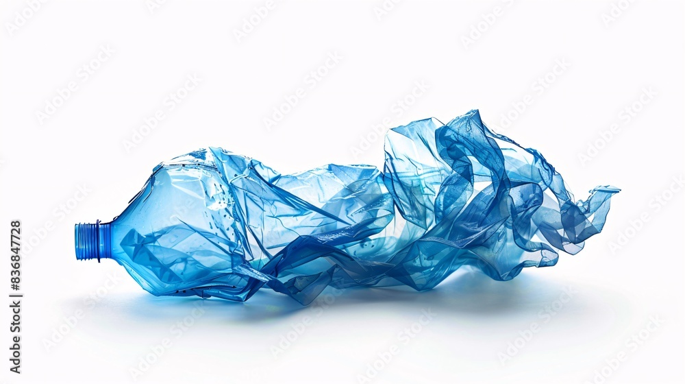 Fototapeta premium Folded single-use plastic bottle on a white background.