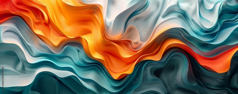 Abstract 3D background with a summery color palette, featuring dynamic shapes and textures.