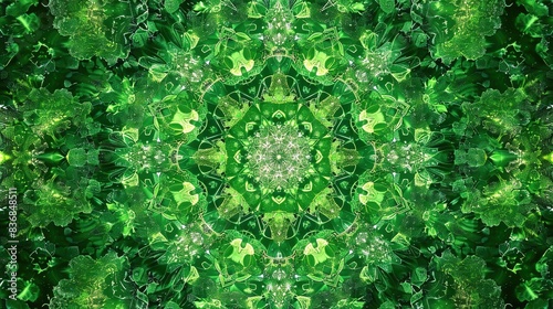 Green kaleidoscope pattern with intricate details, creating a visually stunning backdrop. photo