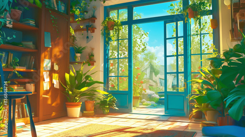 The entrance of the door of the sun -filled room