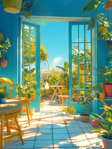 The entrance of the door of the sun -filled room