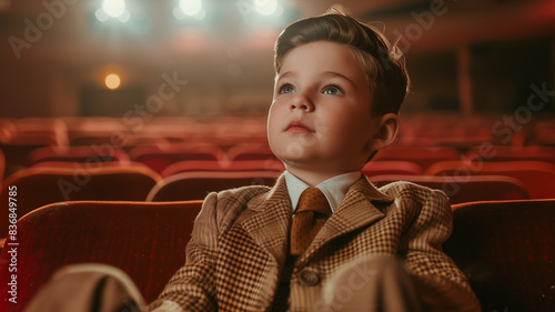  Junge im 60er Jahre Stil schaut einen Film im Kino photo