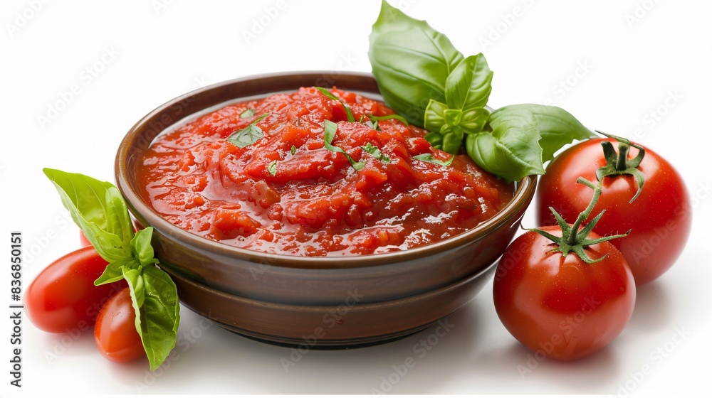 Handmade red sauce in dish on white background Handmade red sauce in dish on white background