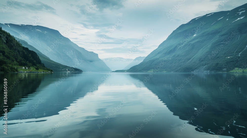 Tranquil Mountain Lake Landscape with Copy Space on Water Surface