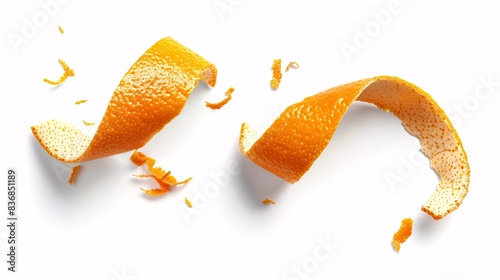 Fresh orange peel isolated on white with a citrus slice.