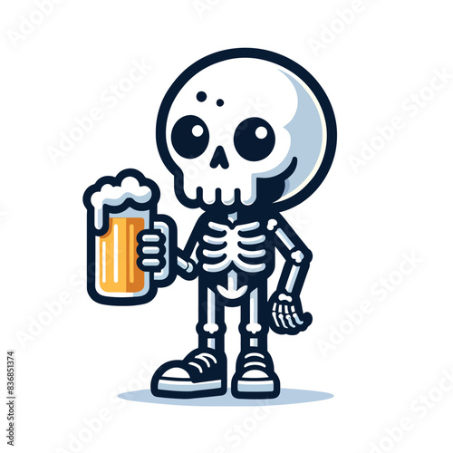 cool skeleton character drinking beer