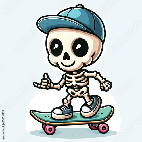 cool skeleton character skateboarding