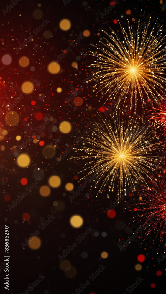 Gold And Red Abstract background, New Year's Eve Sparkles And Glitter, Fireworks Gold And Red Abstract background, New Year's Eve Sparkles And Glitter, Fireworks