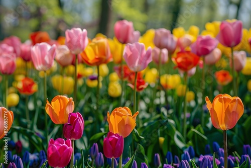 Vibrant Dutch flower fields in the region close to Denmark city.