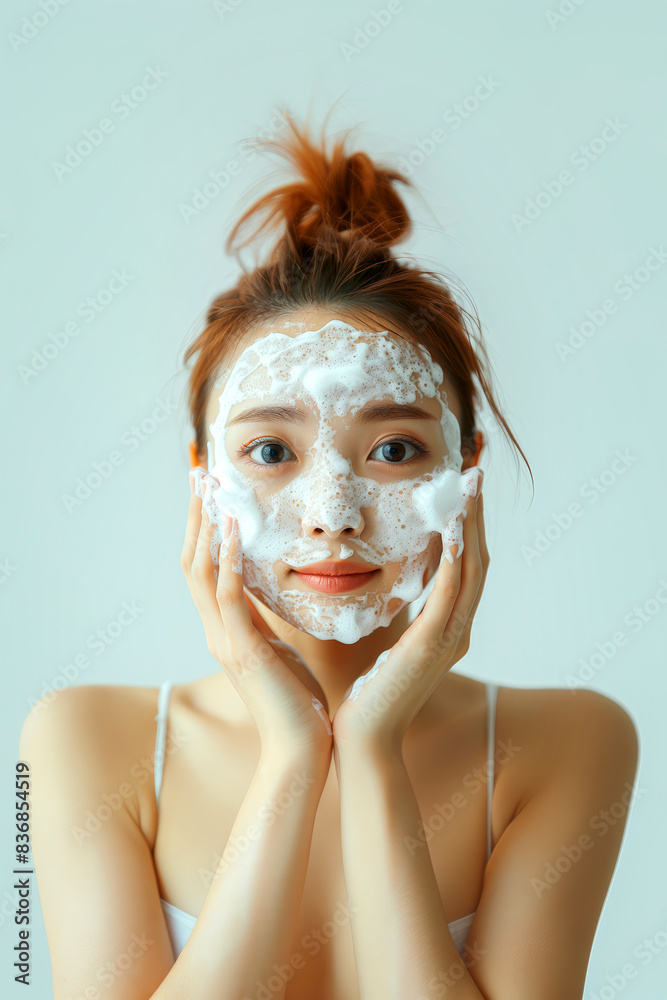 Skin care. Asian woman in a facial cleansing routine. Skin care. Asian woman in a facial cleansing routine.