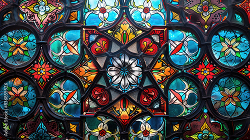stained glass window in notre pattern design background 