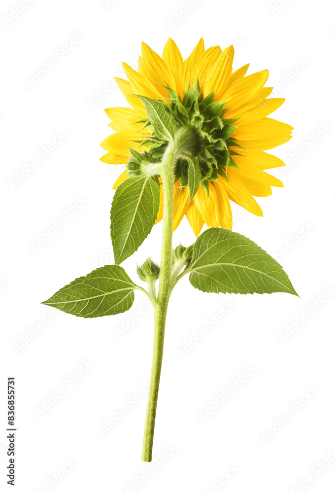 Fototapeta premium Fresh organic Sunflower falling in the air isolated on white background. High resolution image