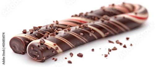 Chocolate Covered Candy Cane on White Background photo