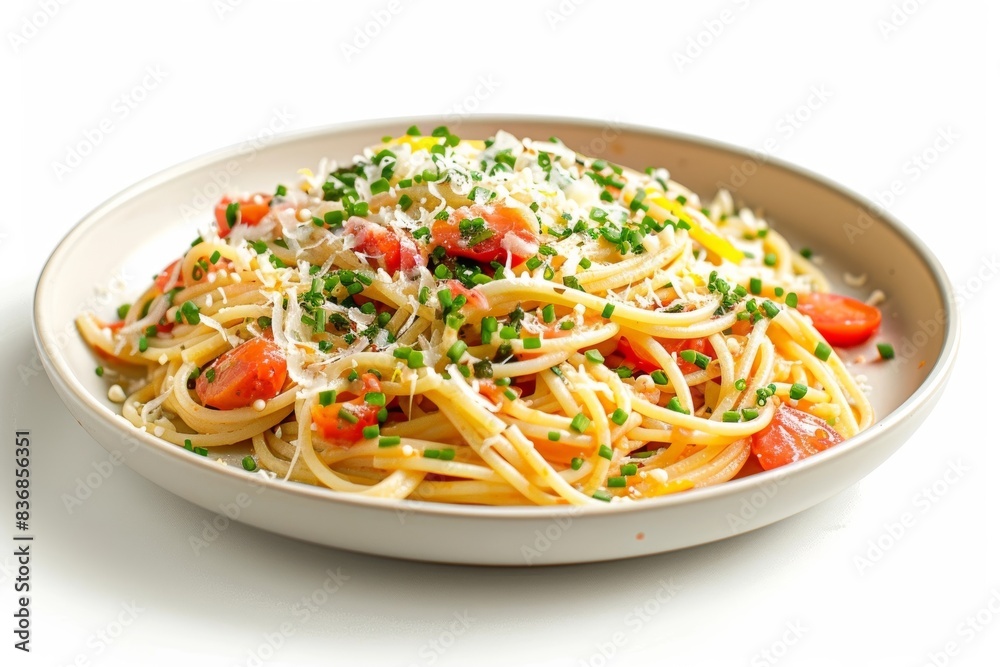 Spicy Calabrian Chile Pasta with a Drizzle of Olive Oil and Chopped Fresh Chives Spicy Calabrian Chile Pasta with a Drizzle of Olive Oil and Chopped Fresh Chives