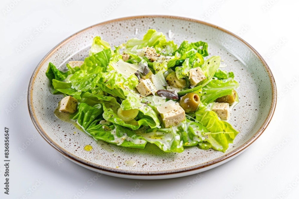 Tasty Caesar Tofu Salad with Anchovy Fillets and Nicoise Olives