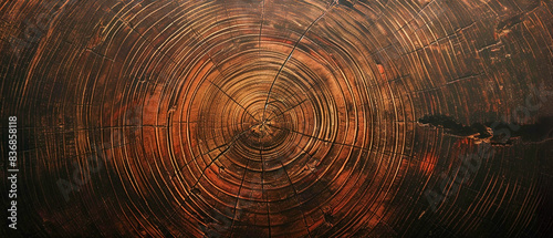 Fondo de madera vintage con hermosos anillos de árboles, grietas y manchas. La luz incide en el lado izquierdo de la imagen, creando una atmósfera de tranquilidad y belleza natural. photo