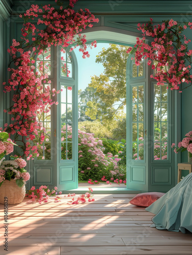 The sun -filled bedroom room