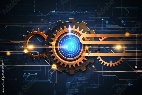 Vector Illustration Abstract Futuristic Gear Wheel With Circuit.