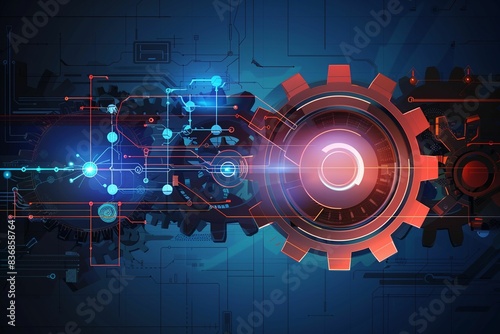 Vector Illustration Abstract Futuristic Gear Wheel With Circuit.