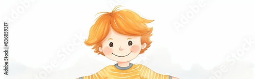 Smiling boy with orange hair wearing yellow shirt. photo