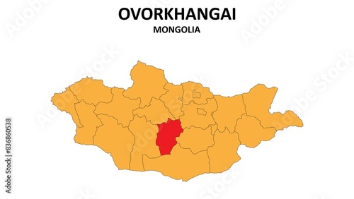 Ovorkhangai Map in Mongolia. Vector Map of Mongolia. Regions map of Mongolia.