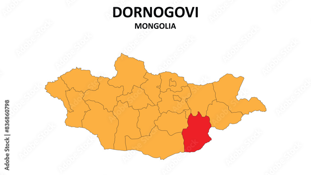 Obraz premium Dornogovi Map in Mongolia. Vector Map of Mongolia. Regions map of Mongolia.