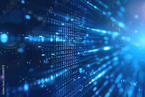 A blue background with a series of small blue dots. The dots are arranged in a way that they look like a series of numbers. Concept of order and structure, as well as a feeling of technology