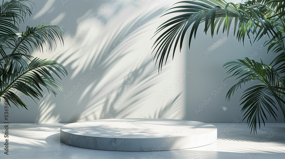Terrazzo display with palm leaf shadows Terrazzo display with palm leaf shadows