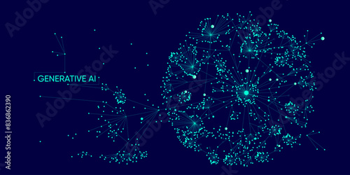 Illustration of abstract stream information with cyan line and dot. Big data, technology, AI, data transfer, data flow, large language model, generative ai