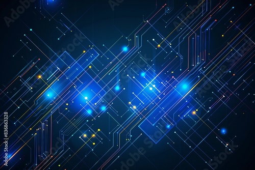Vector Illustration Technology With Line Pattern Over Dark Blue Background. Modern Hi-tech Digital Technology Concept. Abstract Internet Communication, Future Science Techno Design for Background.