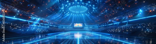 Virtual sports tournament, arena alive with light and energy, audience engagement, cuttingedge technology display